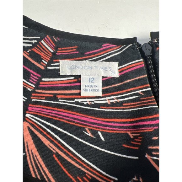 London Times Black Coral Pink White Trim Detail Flare Tea Dress 12 Babydoll y2k - Picture 5 of 9